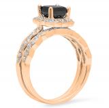 1.80 Carat (ctw) 10K Rose Gold Princess & Round Cut Black & White Diamond Ladies Bridal Halo Style Engagement Ring Set With Matching Band