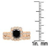 1.80 Carat (ctw) 10K Rose Gold Princess & Round Cut Black & White Diamond Ladies Bridal Halo Style Engagement Ring Set With Matching Band