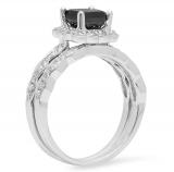 1.80 Carat (ctw) 18K White Gold Princess & Round Cut Black & White Diamond Ladies Bridal Halo Style Engagement Ring Set With Matching Band