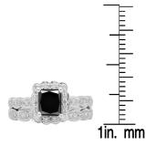 1.80 Carat (ctw) 18K White Gold Princess & Round Cut Black & White Diamond Ladies Bridal Halo Style Engagement Ring Set With Matching Band
