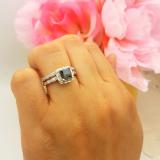 1.80 Carat (ctw) 18K White Gold Princess & Round Cut Black & White Diamond Ladies Bridal Halo Style Engagement Ring Set With Matching Band