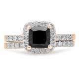2.40 Carat (ctw) 10K Rose Gold Princess & Round Cut Black & White Diamond Ladies Halo Style Bridal Engagement Ring With Matching Band Set