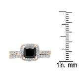 2.40 Carat (ctw) 10K Rose Gold Princess & Round Cut Black & White Diamond Ladies Halo Style Bridal Engagement Ring With Matching Band Set