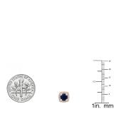 0.85 Carat (ctw) 18K Rose Gold Round Cut Blue Sapphire & White Diamond Ladies Halo Stud Earrings