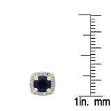 1.60 Carat (ctw) 10K Yellow Gold Round Cut Blue Sapphire & White Diamond Ladies Halo Stud Earrings