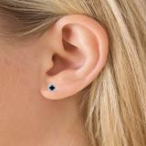 1.60 Carat (ctw) 14K White Gold Round Cut Blue Sapphire & White Diamond Ladies Halo Stud Earrings