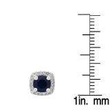 1.60 Carat (ctw) 14K White Gold Round Cut Blue Sapphire & White Diamond Ladies Halo Stud Earrings