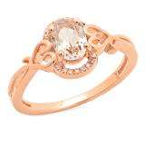 0.80 Carat (ctw) 10K Rose Gold Oval Cut Morganite & Round Cut White Diamond Ladies Bridal Halo Engagement Ring 3/4 CT