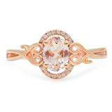 0.80 Carat (ctw) 10K Rose Gold Oval Cut Morganite & Round Cut White Diamond Ladies Bridal Halo Engagement Ring 3/4 CT