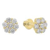 1.15 Carat (ctw) 10K Yellow Gold Round Cut Cubic Zirconia CZ Ladies Cluster Style Flower Stud Earrings