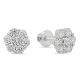 1.15 Carat (ctw) 18K White Gold Round Cut Cubic Zirconia CZ Ladies Cluster Style Flower Stud Earrings