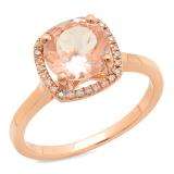 1.65 Carat (ctw) 18K Rose Gold Round Cut Morganite & White Diamond Ladies Halo Style Bridal Engagement Ring