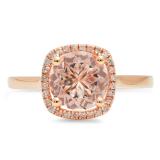 1.65 Carat (ctw) 18K Rose Gold Round Cut Morganite & White Diamond Ladies Halo Style Bridal Engagement Ring