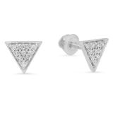 0.20 Carat (ctw) 18K White Gold Round Cut Diamond Ladies Triangle Shape Stud Earrings 1/5 CT