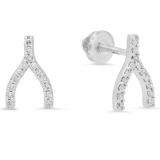 0.15 Carat (ctw) 10K White Gold Round Cut White Diamond Ladies Fashion Wishbone Stud Earring