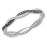 0.38 Carat (ctw) 14K White Gold Round Cut White & Black Diamond Ladies Bridal Stackable Swirl Anniversary Wedding Band