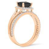 1.80 Carat (ctw) 18K Rose Gold Princess & Round Cut black & White Diamond Ladies Bridal Halo Engagement Ring With Matching Band Set