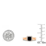1.80 Carat (ctw) 18K Rose Gold Princess & Round Cut black & White Diamond Ladies Bridal Halo Engagement Ring With Matching Band Set