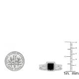 1.80 Carat (ctw) 18K White Gold Princess & Round Cut black & White Diamond Ladies Bridal Halo Engagement Ring With Matching Band Set