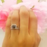 1.80 Carat (ctw) 18K White Gold Princess & Round Cut black & White Diamond Ladies Bridal Halo Engagement Ring With Matching Band Set