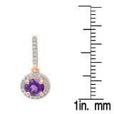 1.10 Carat (ctw) 10K Rose Gold Round Cut Amethyst & White Diamond Ladies Halo Style Dangling Drop Earrings 1 1/10