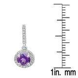 1.10 Carat (ctw) 10K White Gold Round Cut Amethyst & White Diamond Ladies Halo Style Dangling Drop Earrings 1 1/10