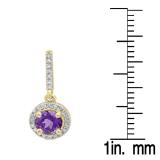 1.10 Carat (ctw) 10K Yellow Gold Round Cut Amethyst & White Diamond Ladies Halo Style Dangling Drop Earrings 1 1/10