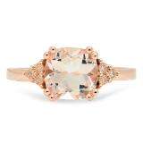 1.95 Carat (ctw) 14K Rose Gold Cushion Cut Morganite & Round White Diamond Ladies Bridal Engagement Ring