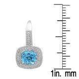 3.00 Carat (ctw) 10K White Gold Cushion Cut Blue Topaz & Round Diamond Ladies Halo Style Dangling Drop Earrings 3 CT