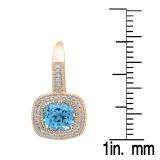 3.00 Carat (ctw) 14K Rose Gold Cushion Cut Blue Topaz & Round Diamond Ladies Halo Style Dangling Drop Earrings 3 CT