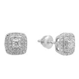 0.50 Carat (ctw) 10K White Gold Round Cut White Diamond Ladies Halo Style Stud Earrings 1/2 CT