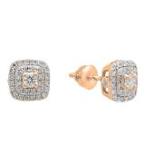 0.50 Carat (ctw) 14K Rose Gold Round Cut White Diamond Ladies Halo Style Stud Earrings 1/2 CT