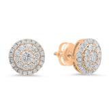 0.95 Carat (ctw) 14K Rose Gold Round Cut White Diamond Ladies Halo Style Stud Earrings 1 CT