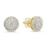 0.95 Carat (ctw) 14K Yellow Gold Round Cut White Diamond Ladies Halo Style Stud Earrings 1 CT