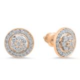 0.45 Carat (ctw) 10K Rose Gold Round Diamond Ladies Halo Style Stud Earrings With Removable Jackets 1/2 CT