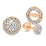 0.45 Carat (ctw) 10K Rose Gold Round Diamond Ladies Halo Style Stud Earrings With Removable Jackets 1/2 CT