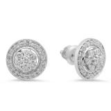 0.45 Carat (ctw) 10K White Gold Round Diamond Ladies Halo Style Stud Earrings With Removable Jackets 1/2 CT