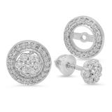 0.45 Carat (ctw) 10K White Gold Round Diamond Ladies Halo Style Stud Earrings With Removable Jackets 1/2 CT