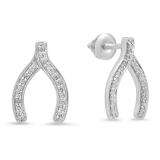 0.20 Carat (ctw) 10K White Gold Round Cut White Diamond Ladies Fashion Wishbone Stud Earring 1/5 CT