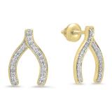 0.20 Carat (ctw) 10K Yellow Gold Round Cut White Diamond Ladies Fashion Wishbone Stud Earring 1/5 CT