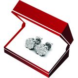 0.48 Carat (ctw) 10K White Gold Round White Diamond Ladies Flower Cluster Earrings 1/2 CT