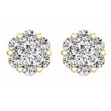 0.48 Carat (ctw) 10K Yellow Gold Round White Diamond Ladies Flower Cluster Earrings 1/2 CT