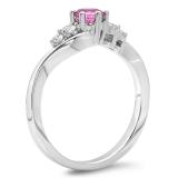 0.70 Carat (ctw) 10K White Gold Round Pink Sapphire and White Diamond Ladies 5 Stone Swirl Bridal Engagement Ring 3/4 CT