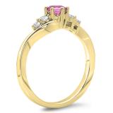 0.70 Carat (ctw) 10K Yellow Gold Round Pink Sapphire and White Diamond Ladies 5 Stone Swirl Bridal Engagement Ring 3/4 CT