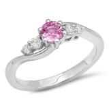 0.70 Carat (ctw) 14K White Gold Round Pink Sapphire and White Diamond Ladies 5 Stone Swirl Bridal Engagement Ring 3/4 CT