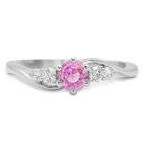 0.70 Carat (ctw) 14K White Gold Round Pink Sapphire and White Diamond Ladies 5 Stone Swirl Bridal Engagement Ring 3/4 CT