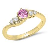 0.70 Carat (ctw) 14K Yellow Gold Round Pink Sapphire and White Diamond Ladies 5 Stone Swirl Bridal Engagement Ring 3/4 CT