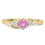 0.70 Carat (ctw) 14K Yellow Gold Round Pink Sapphire and White Diamond Ladies 5 Stone Swirl Bridal Engagement Ring 3/4 CT