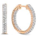 0.80 Carat (ctw) 14K Rose Gold Round White Diamond Fine In And Out Huggies Hoop Earrings 3/4 CT
