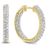 0.80 Carat (ctw) 14K Yellow Gold Round White Diamond Fine In And Out Huggies Hoop Earrings 3/4 CT